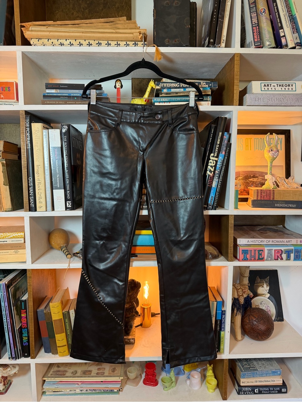 Black Faux Leather Women's Jeans with Stud Detail